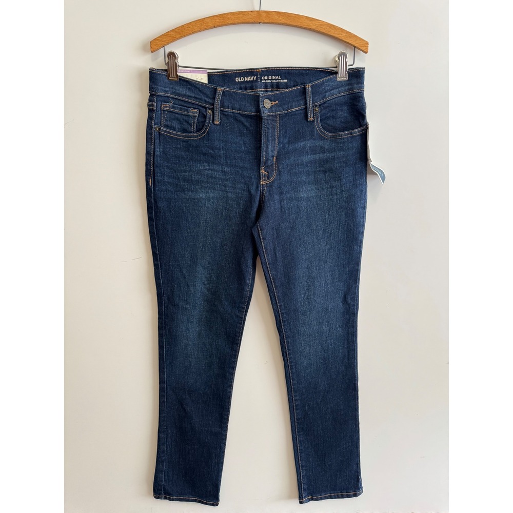 Old Navy Original Straight Leg Mid Rise Dark Wash Denim Jeans Women Size 6 Short